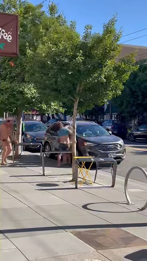 The nudists leapt into action when the suspect attacked