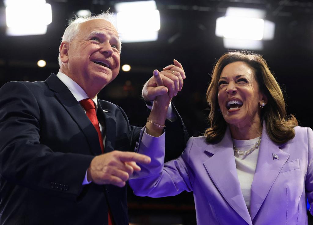 Harris and her vice presidential running mate Minnesota Governor Tim Walz attend a campaign event at UNLV (University of Nevada, Las Vegas) campus, in Las Vegas, Nevada, U.S., August 10, 2024. 