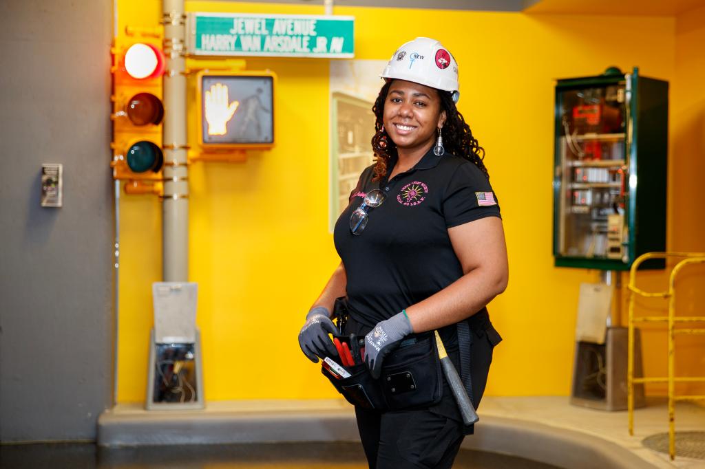 Shauna Irving in her work helmet.