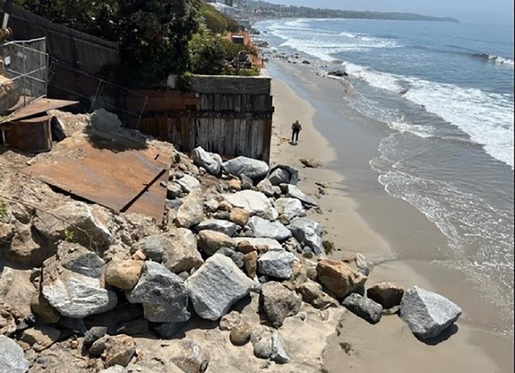 The broken seawall.