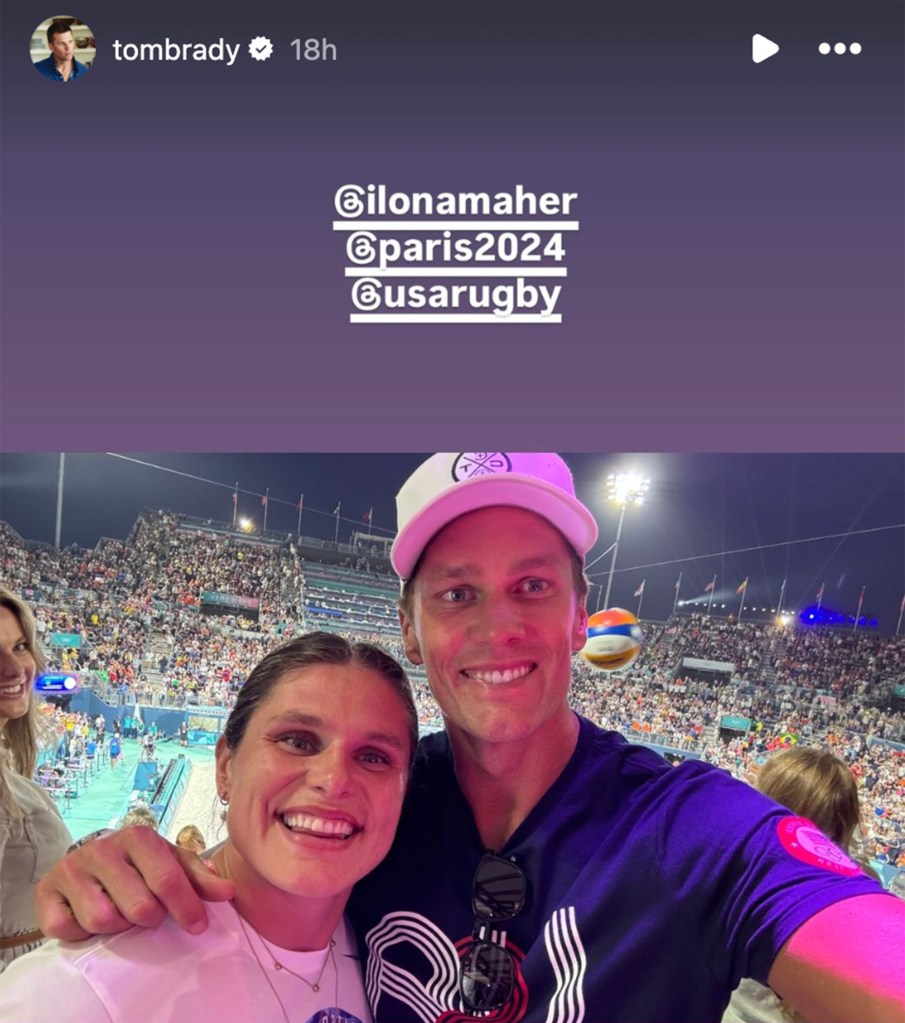 Ilona Maher (l.) with Tom Brady (r.) during the 2024 Paris Games.