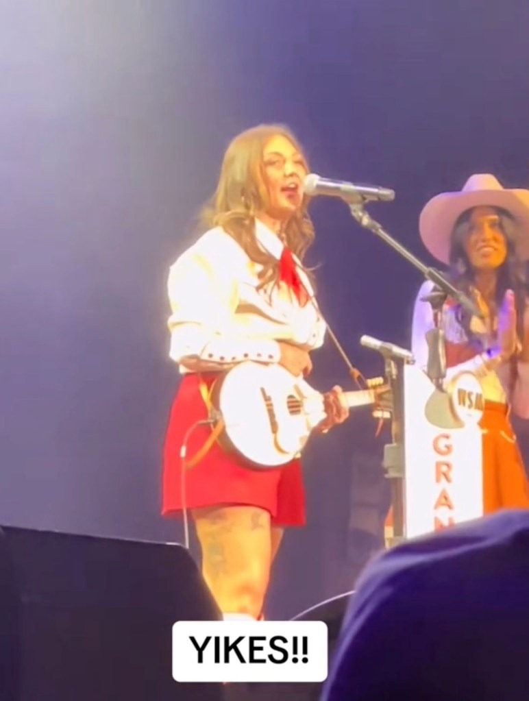 Elle King during her drunken Dolly Parton performance at the Grand Ole Opry in January.