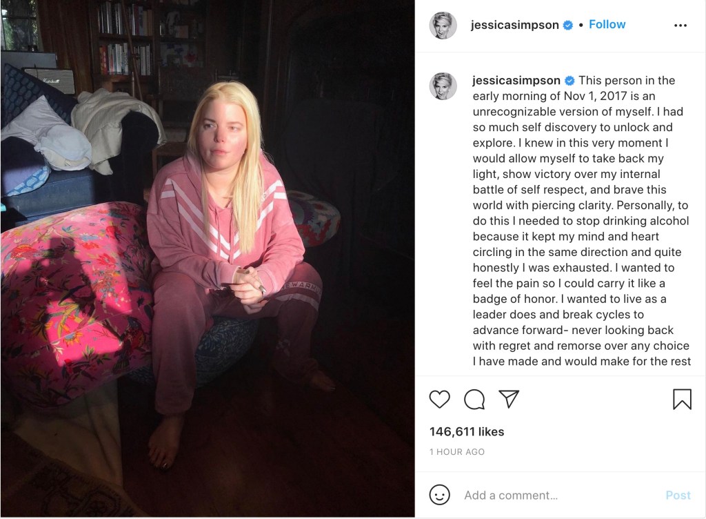 Jessica Simpson's Instagram post about her sobriety