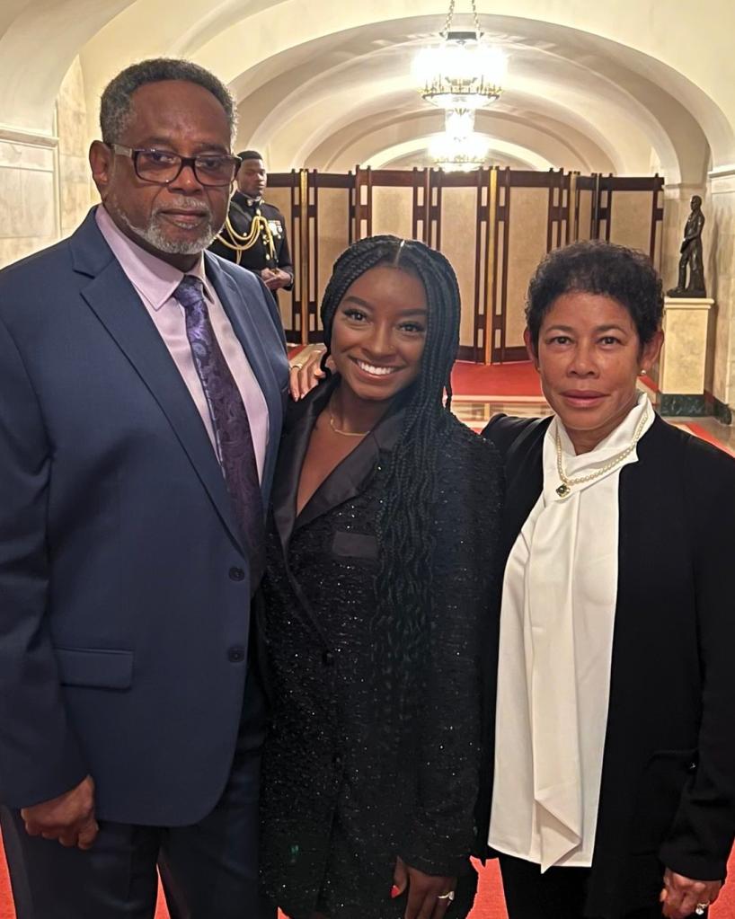 Simone Biles with Ronald Biles and Nellie Biles