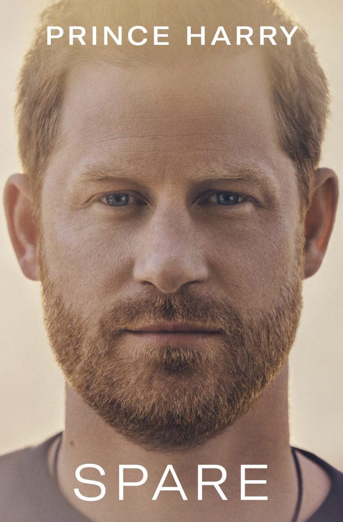 Cover of Prince Harry's memoir 'Spare', featuring a close-up of his face