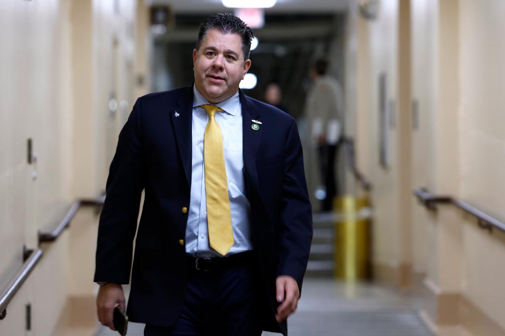 Rep. Nick LaLota (R-NY) arrives at a House Republican Conference meeting at the U.S. Capitol on November 2, 2023 in Washington, DC.