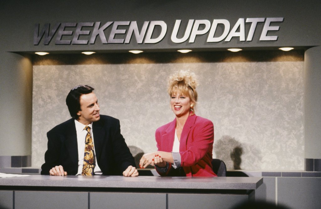 Kevin Nealon and Victoria Jackson on "Weekend Update" in 1992. 