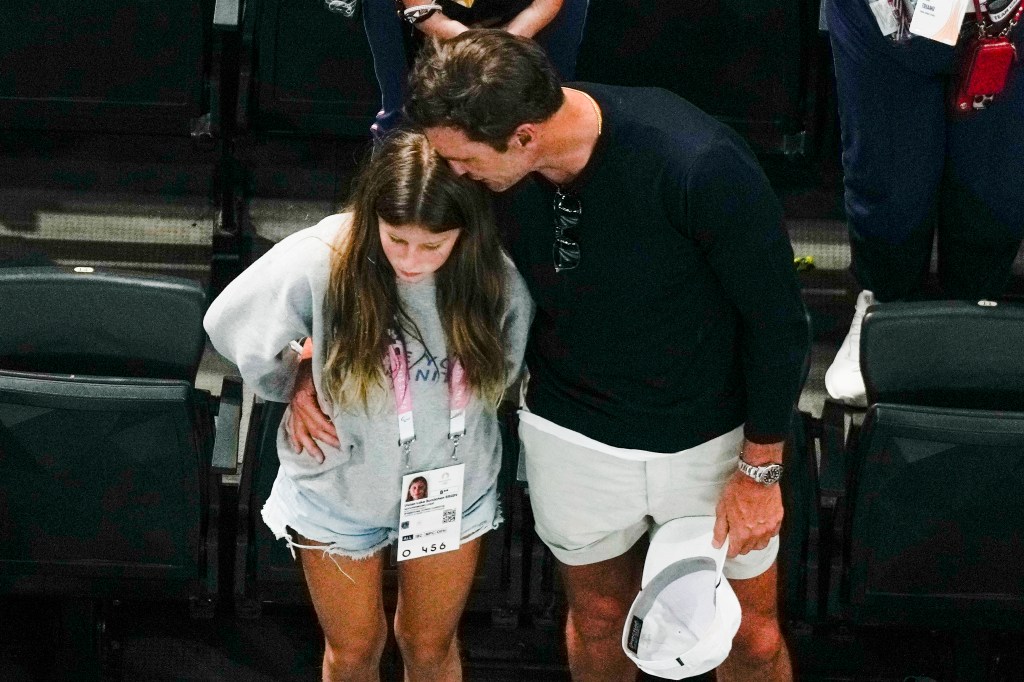 Tom Brady (r.) and daughter Vivian (l.) at the Olympics on Aug. 5, 2024.