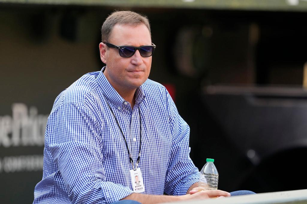 Executive Vice President & General Manager of the Texas Rangers Chris Young looks on during batting practice prior to during a baseball game against Baltimore Orioles at the Oriole Park at Camden yards on June 27, 2024 in Baltimore, Maryland.  