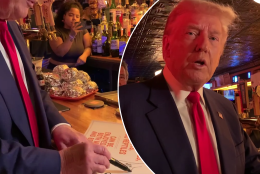 Trump answers questions about safety and security as he hands out burgers at NYC Bitcoin bar