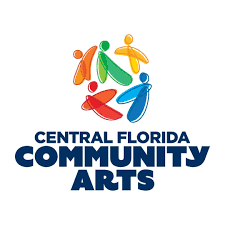 Central Florida Community Arts logo: Navy blue text beneath balloon-like human figure clipart.