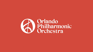 Orlando Philharmonic Orchestra logo: White text on a red background.