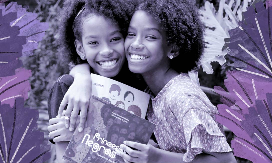 As irmãs gêmeas Eduarda e Helena Ferreira, que comandam o canal Pretinhas Leitoras. Foto: Domingos Peixoto com arte Ana Luiza Costa / Agência O Globo