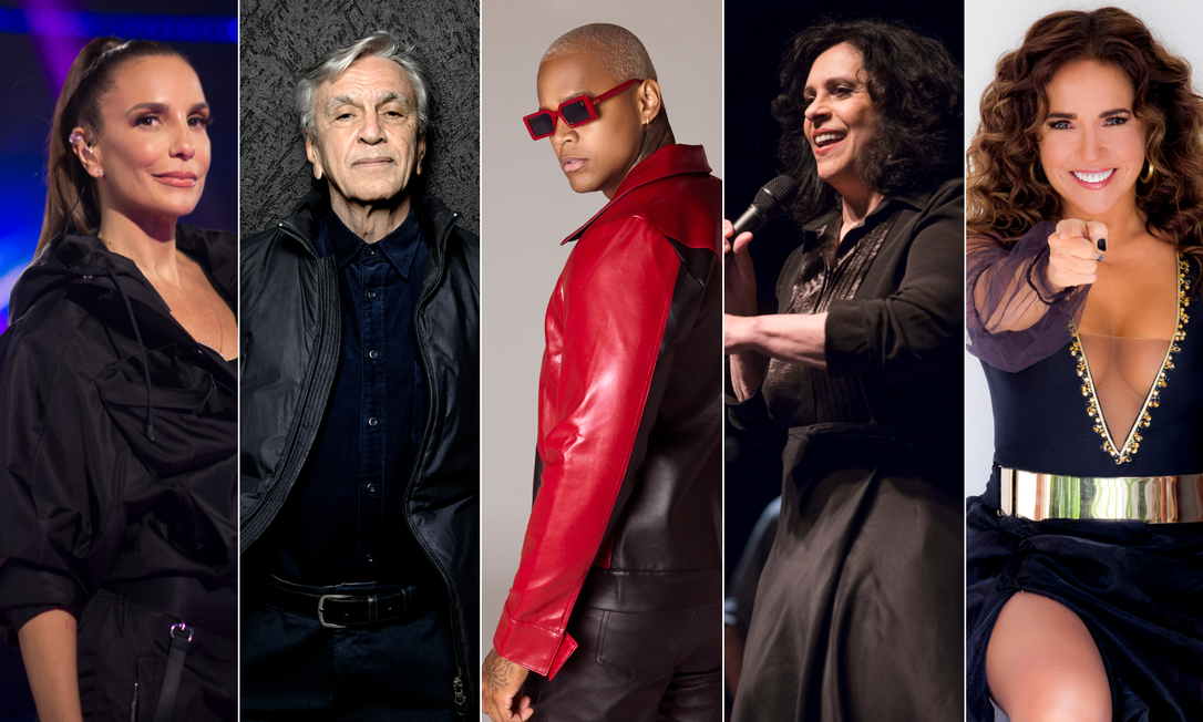 Da esquerda para a direita, Ivete Sangalo, Caetano Veloso, Léo Santana, Gal Costa e Daniela Mercury Foto: Agência O Globo