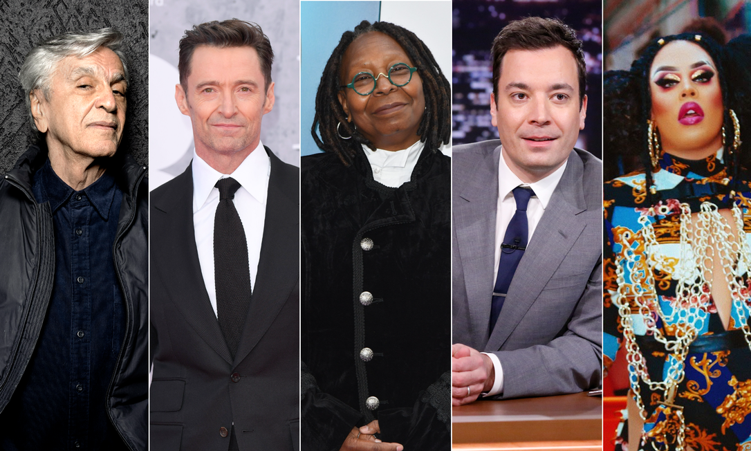 Famosos com Covid: Caetano Veloso, Hugh Jackman, Whoopi Goldberg, Jimmy Fallon e Glória Groove Foto: Agência O Globo