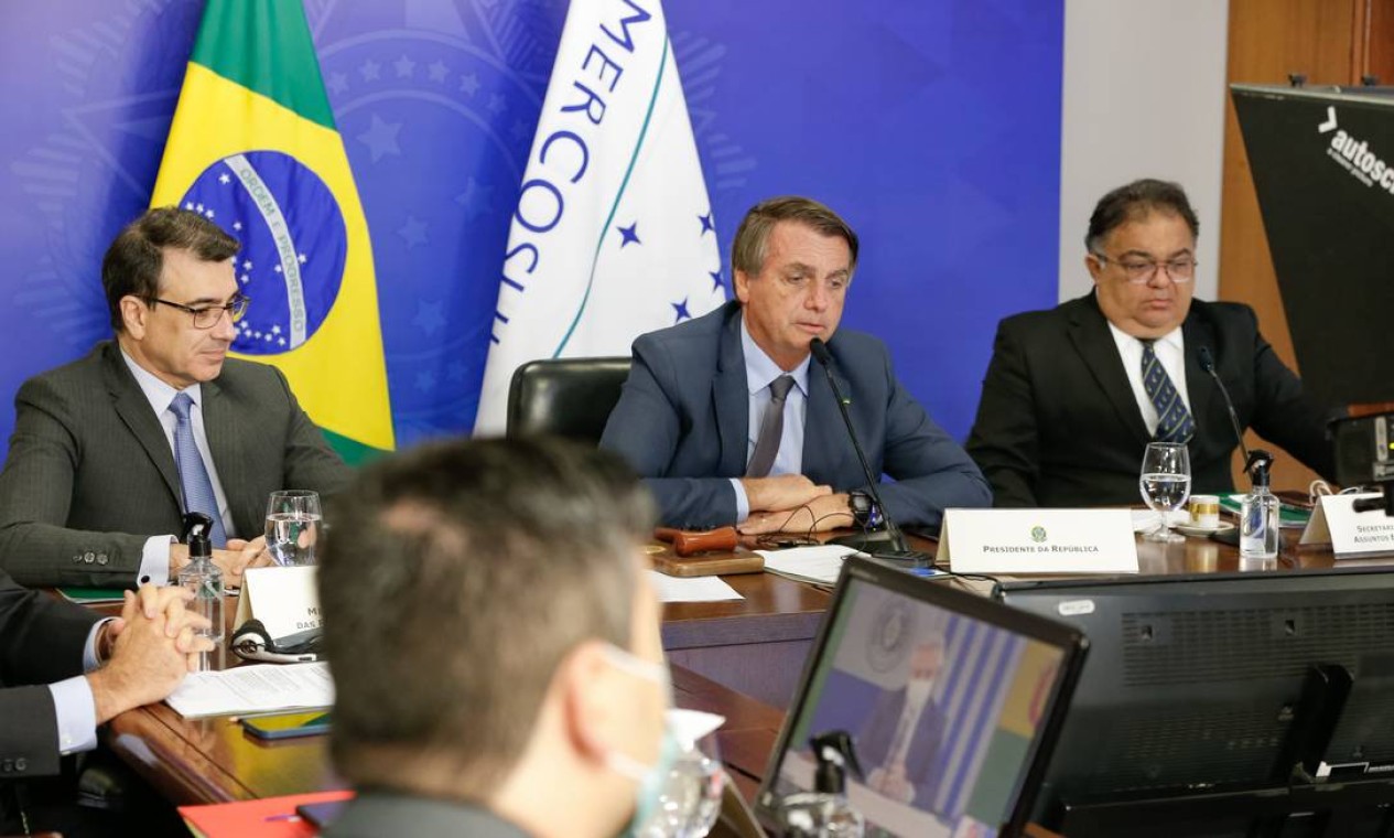 Presidente Bolsonaro discursa na cúpula do Mercosul Foto: Alan Santos / Agência O Globo