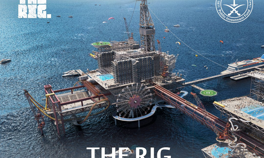 Fundo de investimentos da Arábia Saudia quer construir o The Rig, primeiro parque de diversões localizado em uma plataforma de petróleo Foto: Reprodução