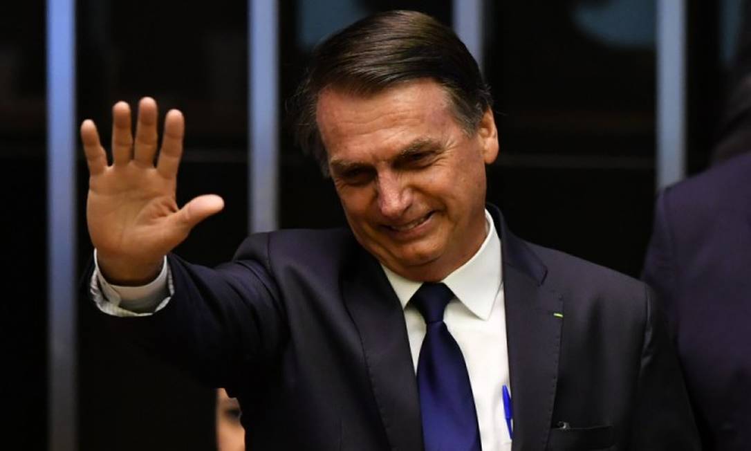 Jair Bolsonaro na Sessão Solene de Posse de começou por volta de 15h no plenário da Câmara dos Deputados Foto: NELSON ALMEIDA / AFP