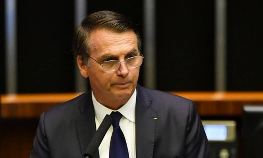 Presidente Jair Bolsonaro (PSL) discursa no Congresso Nacional Foto: NELSON ALMEIDA / AFP