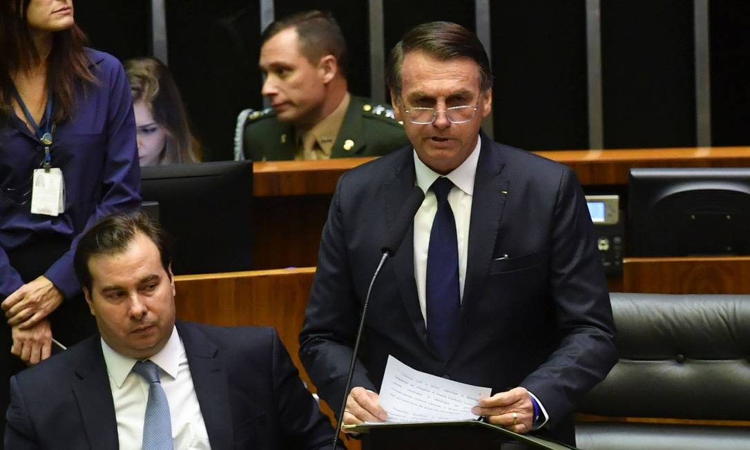 O presidente Jair Bolsonaro discursa no Congresso Foto: NELSON ALMEIDA / AFP