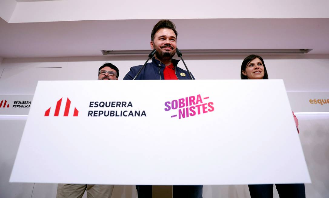 Porta-voz da ERC, Gabriel Rufián, durante conferência em Barcelona Foto: ALBERT GEA / REUTERS