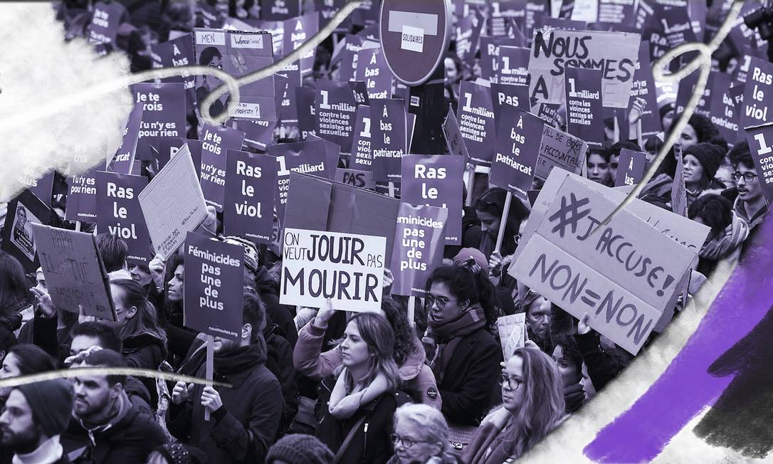 Manifestantes nas ruas de Paris protestam contra o feminicídio Foto: Alain Jocard / AFP /23.11.2019