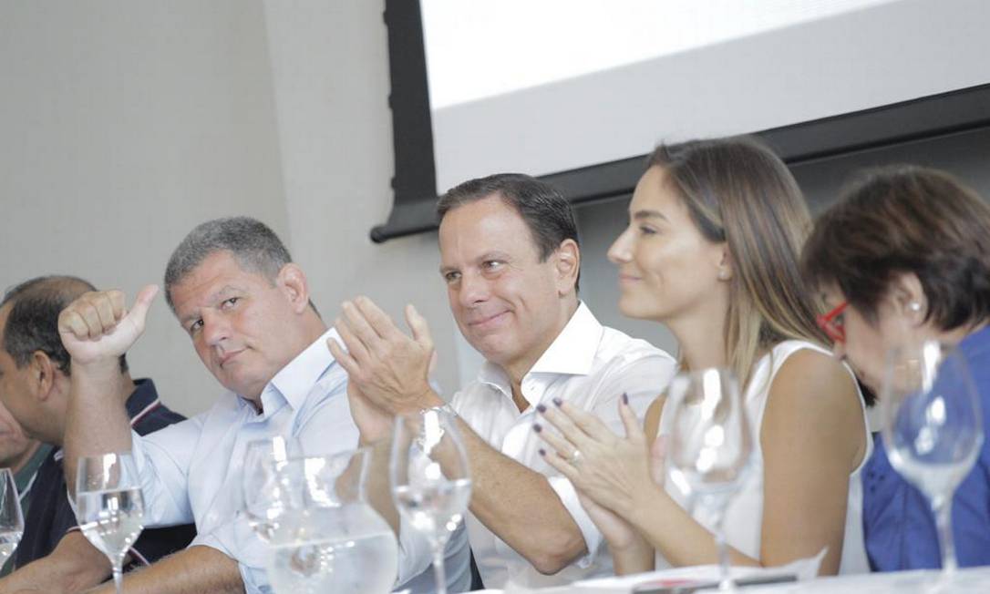 O ex-ministro Gustavo Bebianno, o governador João Doria e a pré-candidata Mariana Ribas Foto: Divulgação