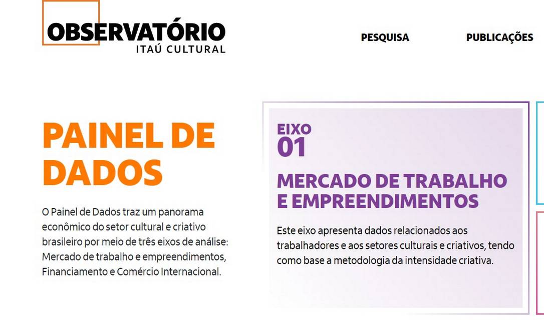 Painel de Dados do Observatório Itaú Cultural: site reúne dados do setor criativo no Brasil Foto: Reprodução