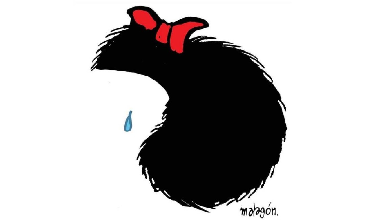 O desenho minimalista assinado por Matagón mostra a personagem mais famosa de Quino chorando pela morte do seu criador Foto: Reprodução / Instagram