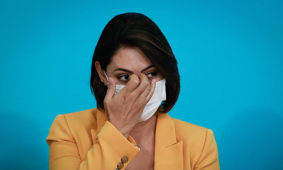 Michelle Bolsonaro em solenidade no Palácio do Planalto pelo "Dia Nacional do Voluntariado", em 28 de agosto Foto: Pablo Jacob / Agência O Globo