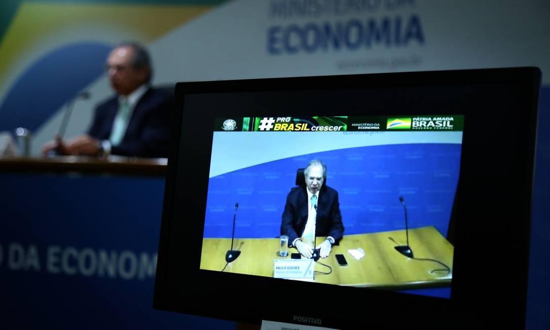 O ministro da Economia, Paulo Guedes, durante entrevista com balanço de fim de ano Foto: Edu Andrade / ME