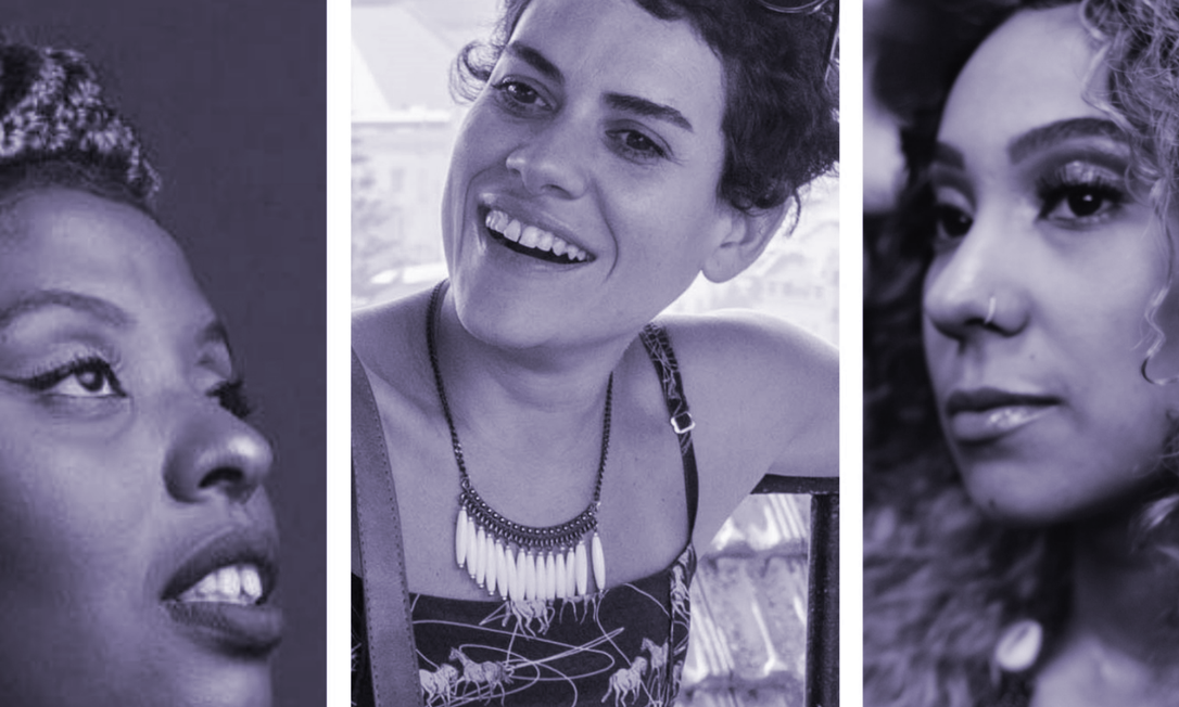 Luz Ribeiro (à esquerda), Adelaide Ivánova e Mel Duarte, três das autoras selecionadas para a antologia “As 29 poetas hoje” Foto: Divulgação