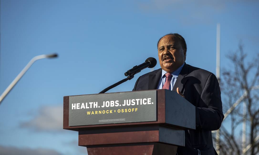 Martin Luther King III, filho de Martin Luther King Jr., durante comício na Geórgia em dezembro de 2020 Foto: AUDRA MELTON / NYT