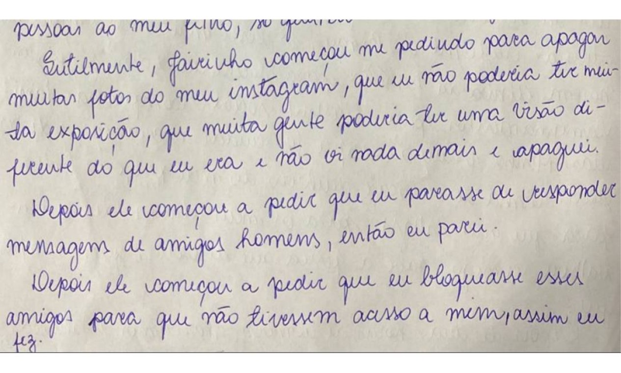 Carta foi escrita na última sexta-feira (23), no Hospital Penitenciário Hamilton Agostinho, no Complexo Penitenciário de Gericinó, onde recebe tratamento contra a Covid-19. A professora descreve uma rotina de violências, humilhações e crises de ciúmes do namorado, o médico e vereador Jairo Souza Santos Júnior, o Dr. Jairinho (sem partido) Foto: Reprodução