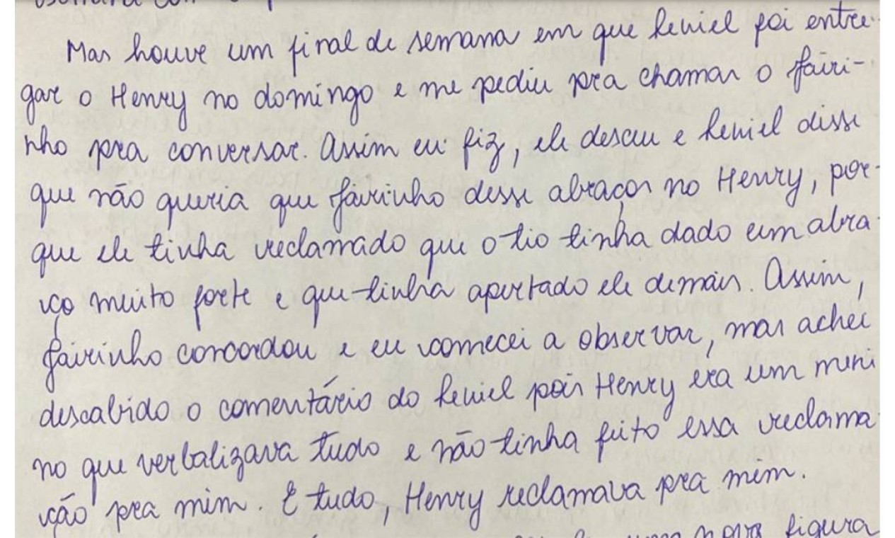 Carta foi escrita na última sexta-feira (23), no Hospital Penitenciário Hamilton Agostinho, no Complexo Penitenciário de Gericinó, onde recebe tratamento contra a Covid-19. A professora descreve uma rotina de violências, humilhações e crises de ciúmes do namorado, o médico e vereador Jairo Souza Santos Júnior, o Dr. Jairinho (sem partido) Foto: Reprodução