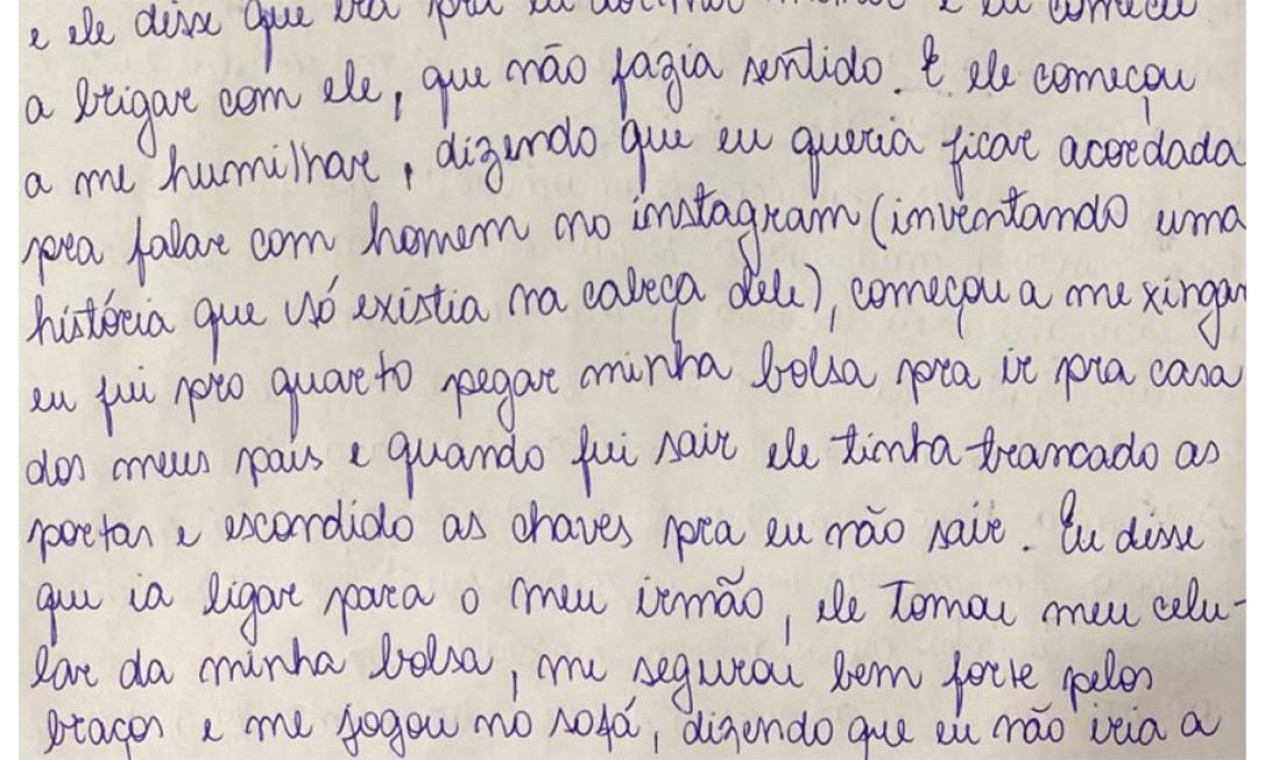 Carta foi escrita na última sexta-feira (23), no Hospital Penitenciário Hamilton Agostinho, no Complexo Penitenciário de Gericinó, onde recebe tratamento contra a Covid-19. A professora descreve uma rotina de violências, humilhações e crises de ciúmes do namorado, o médico e vereador Jairo Souza Santos Júnior, o Dr. Jairinho (sem partido) Foto: Reprodução