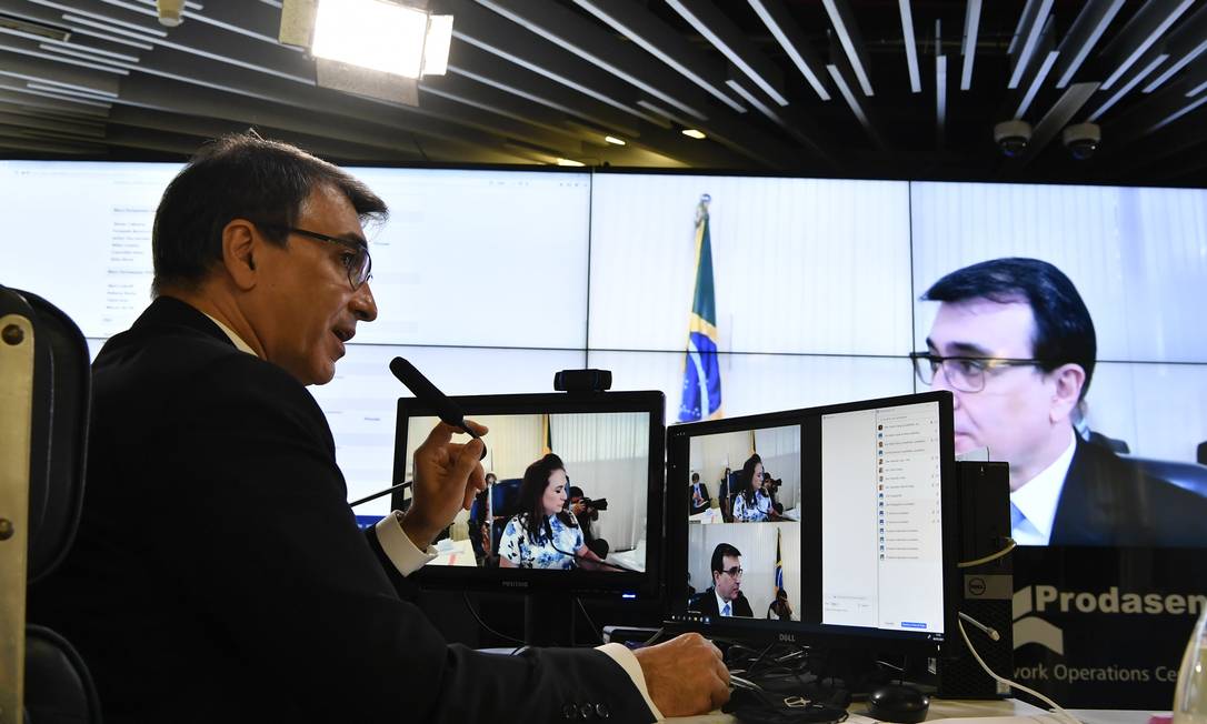 O chanceler Carlos França depondo ao Senado: desafio de reconstruir pontes dinamitadas por seu antecessor no Itamaraty, Ernesto Araújo Foto: Leopoldo Silva / Agência Senado