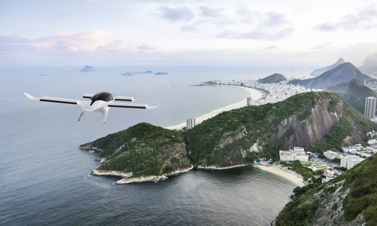 Simulação de voo do modelo de eVTOL da alemã Lilium, que a Azul quer trazer ao Brasil a partir de 2025 para trajetos curtos, como Rio-Búzios ou São Paulo-Guarujá Foto: Reprodução / Divulgação