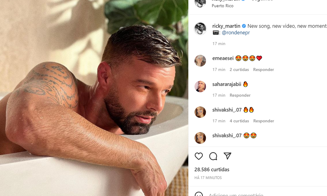 Ricky Martin compartilha foto e arranca suspiros dos seguidores Foto: Reprodução Instagram