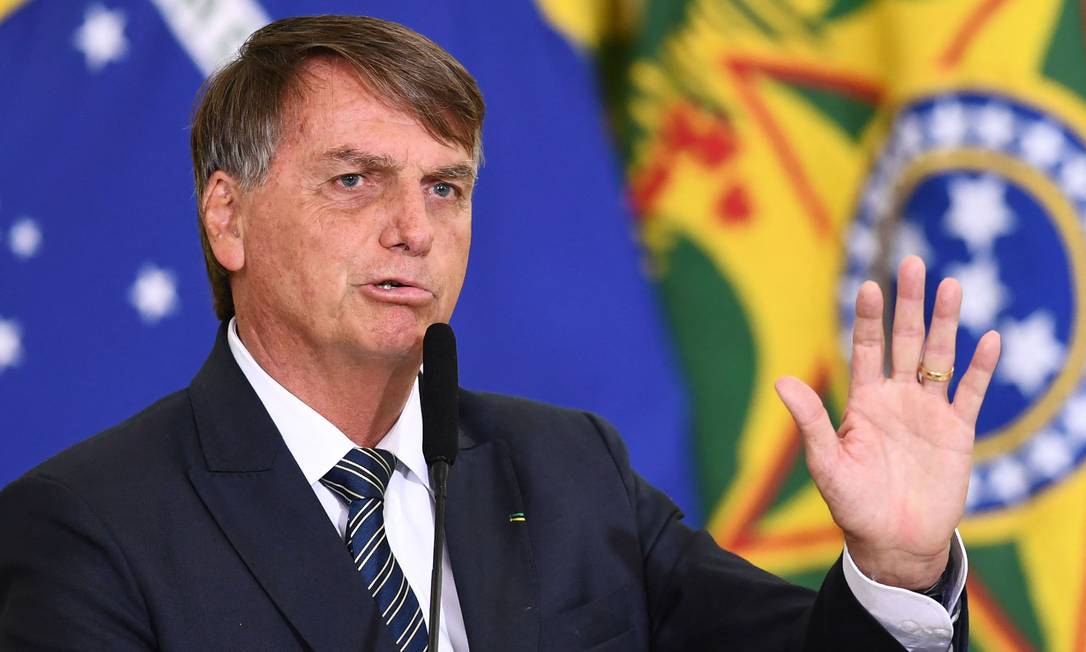 O presidente Jair Bolsonaro discursa em cerimônia no Palácio do Planalto Foto: Evaristo Sá/AFP