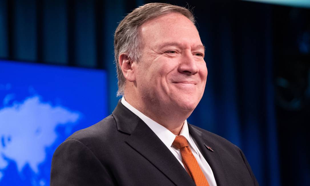 Secretário de Estado dos EUA, Mike Pompeo, durante conferência de imprensa no Departamento de Estado em Washington, em 26 de novembro de 2019 Foto: SAUL LOEB / AFP