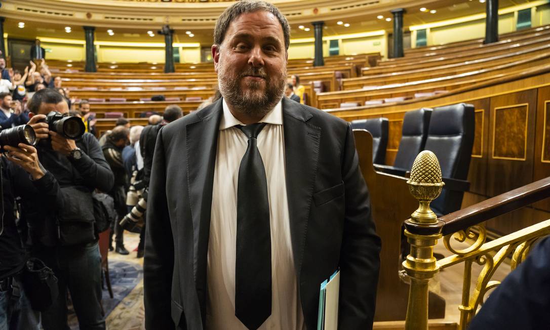 Nesta foto tirada em 21 de maio de 2019, Oriol Junqueras participa da primeira sessão plenária da câmara baixa Foto: ANGEL NAVARRETE / AFP