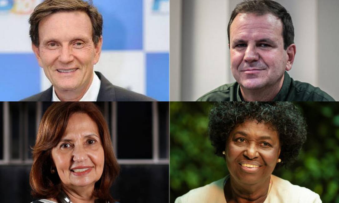 Os candidatos à Prefeitura do Rio Eduardo Paes, Marcelo Crivella, Martha Rocha e Benedita da Silva Foto: Arquivo O GLOBO