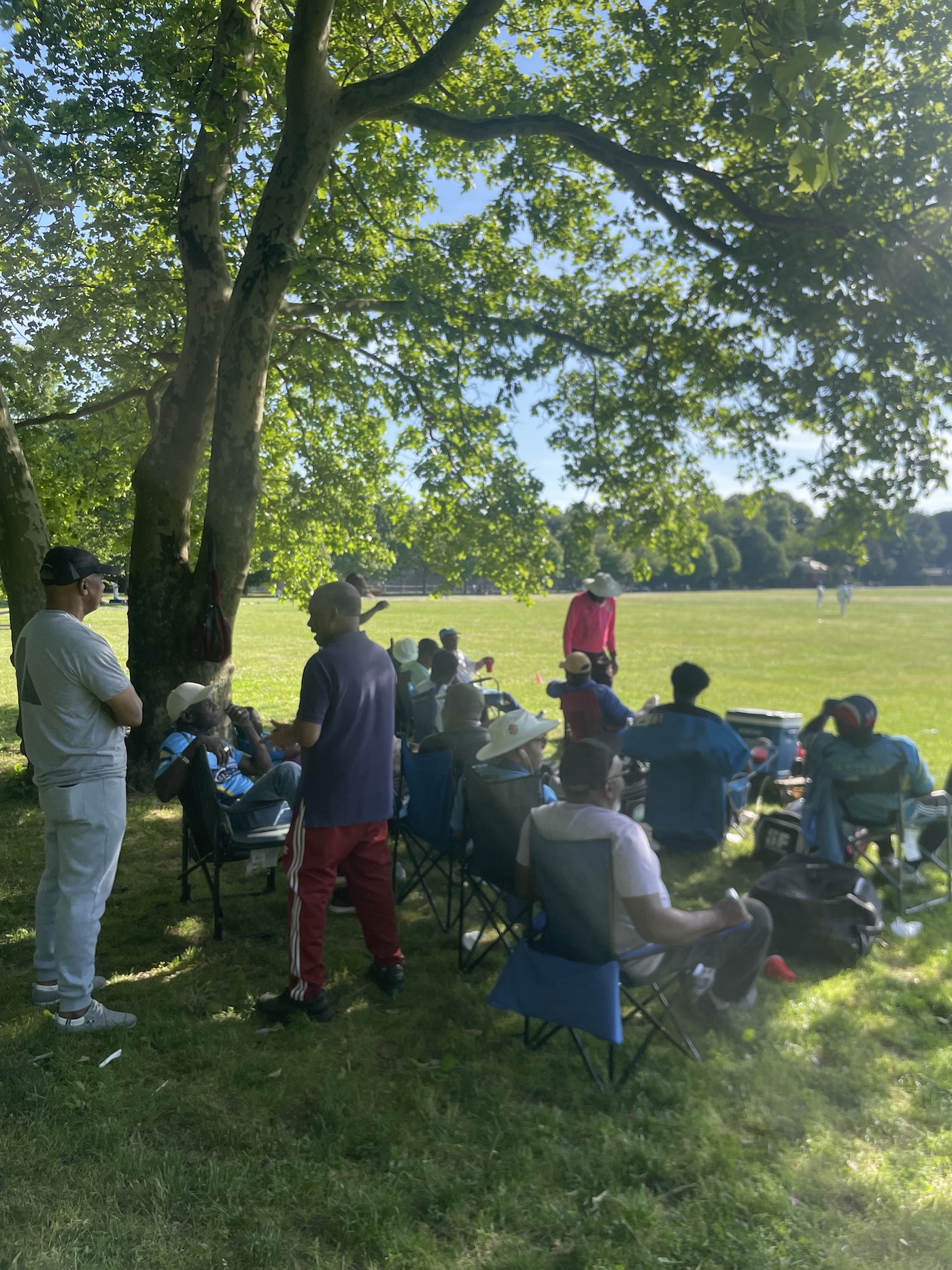 The man in pink: Bucknor on the sidelines of a game in Van Cortlandt Park