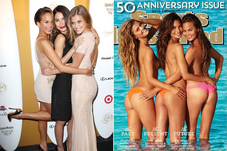 The three models on the cover of this year's swimsuit edition of Sports Illustrated: Chrissy Teigen, Lily Aldridge and Nina Agdal.