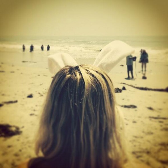 Hilary Duff combines beach bunny and Easter bunny.