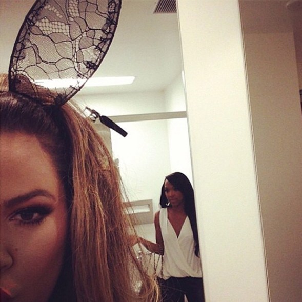 Khloe Kardashian keeps her bunny ears as sheer as her shirts.