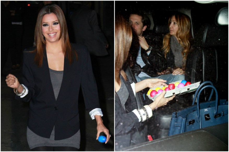 Eva Longoria carries her eggs in something much more chic than a basket: a Hermes bag.