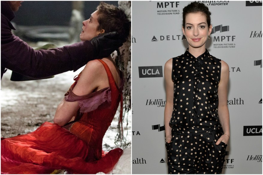 Anne Hathaway lost 25 pounds to play Fantine in "Les Miserables" — 15 before filming started and 10 during — by basically subsisting on oatmeal paste. She won an Oscar for her portrayal, in which she described herself as looking "near death."