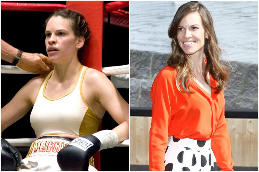 Hilary Swank trained like crazy to bulk up to a boxer look for "Million Dollar Baby." While producers wanted her to gain about 10 pounds of muscles, she ended up gaining 19.